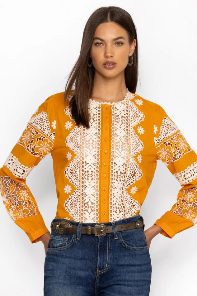 Women Tops Johnny Was RONNIE BUTTON DOWN BLOUSE Gold