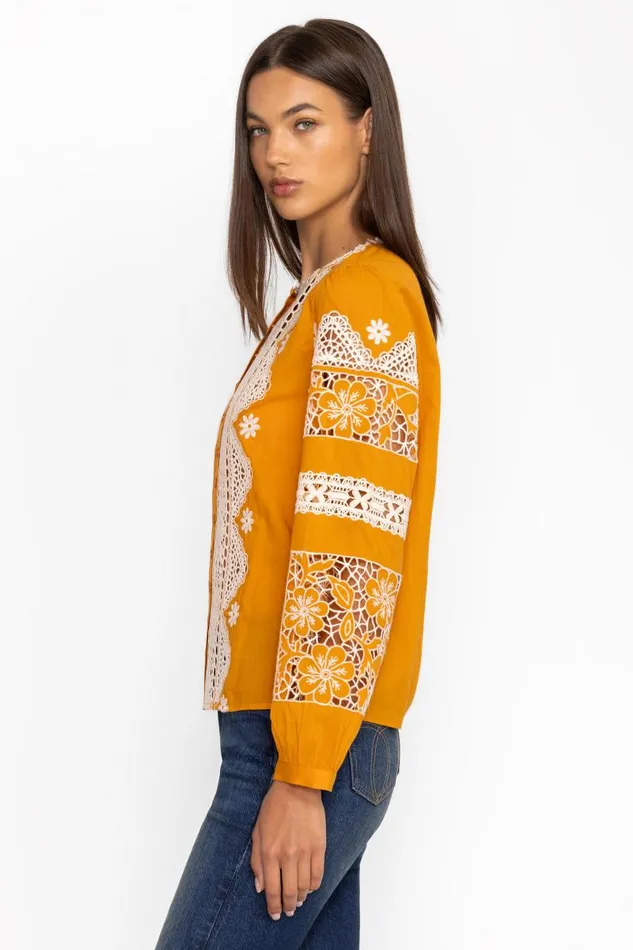 Women Tops Johnny Was RONNIE BUTTON DOWN BLOUSE Gold Women Tops Johnny Was RONNIE BUTTON DOWN BLOUSE Gold