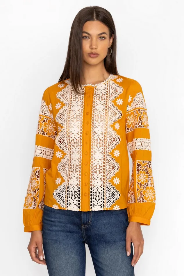 Women Tops Johnny Was RONNIE BUTTON DOWN BLOUSE Gold Women Tops Johnny Was RONNIE BUTTON DOWN BLOUSE Gold