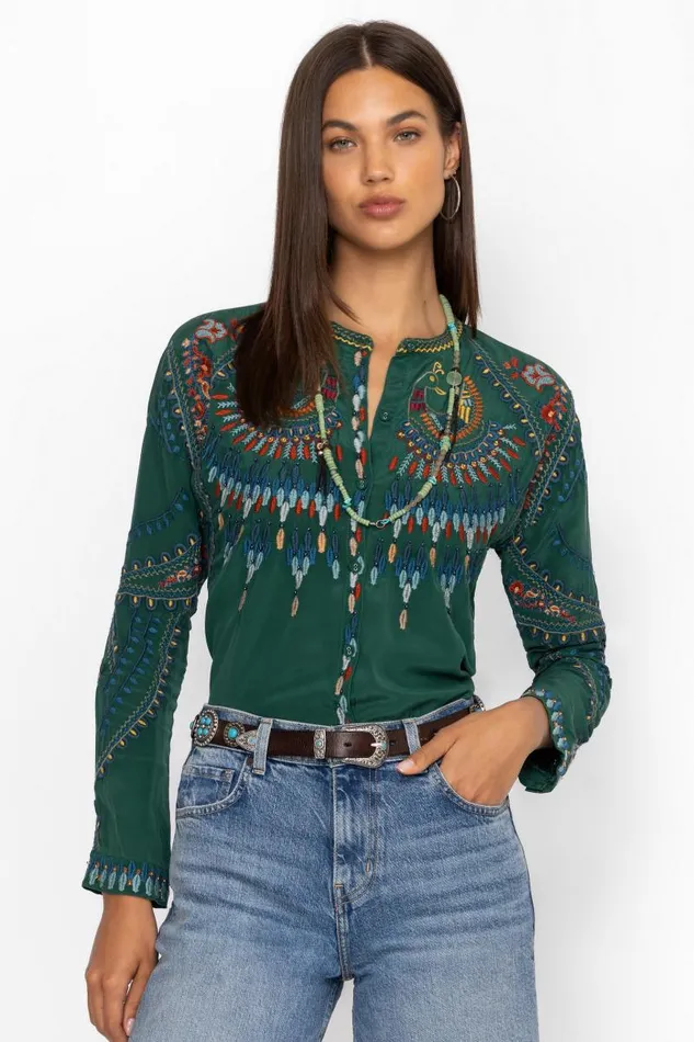 Women Tops Johnny Was THE AUDREY MANDARIN TUNIC Rain Forest