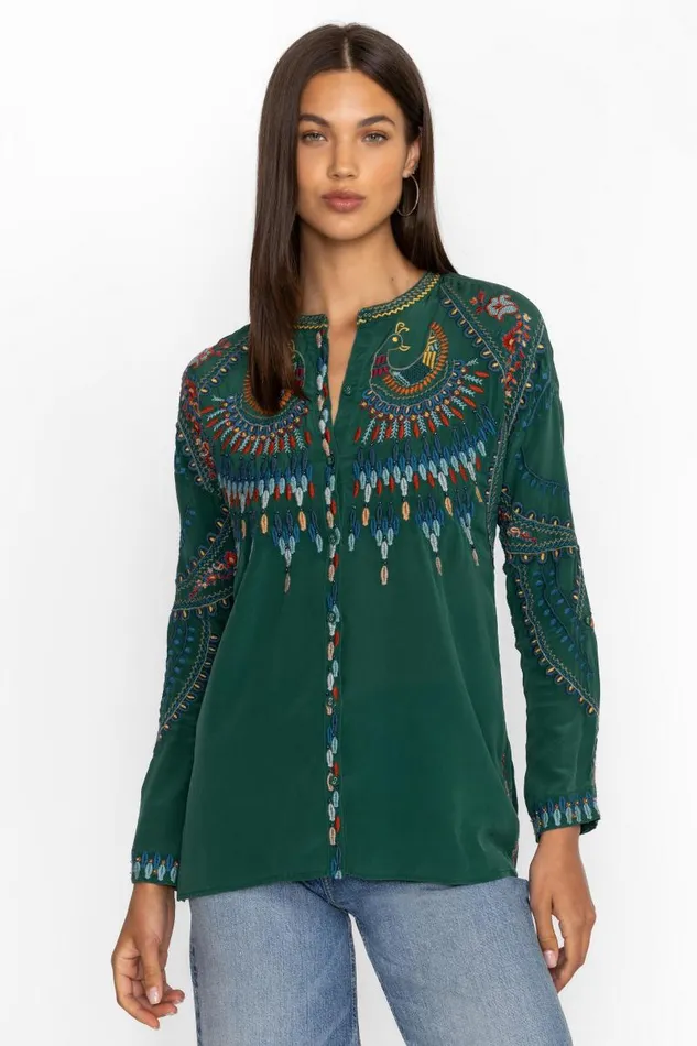 Women Tops Johnny Was THE AUDREY MANDARIN TUNIC Rain Forest