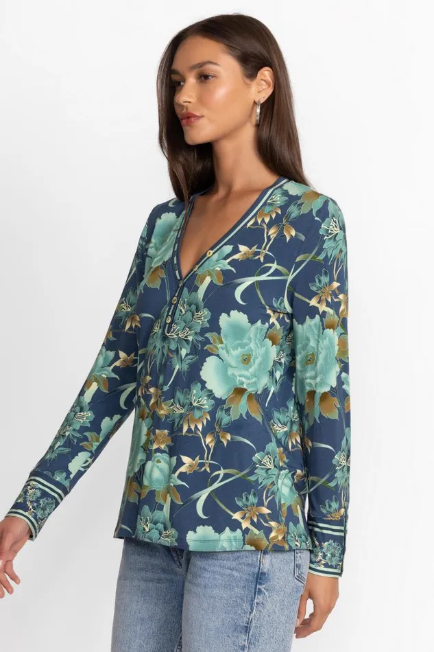 Women Tops Johnny Was THE JANIE FAVORITE HENLEY TOP Peonee Blue