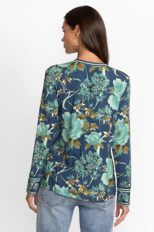 Women Tops Johnny Was THE JANIE FAVORITE HENLEY TOP Peonee Blue