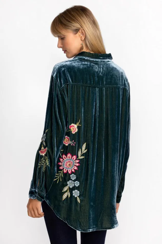 Women Tops Johnny Was VELVET OVERSIZED SHIRT Peacock