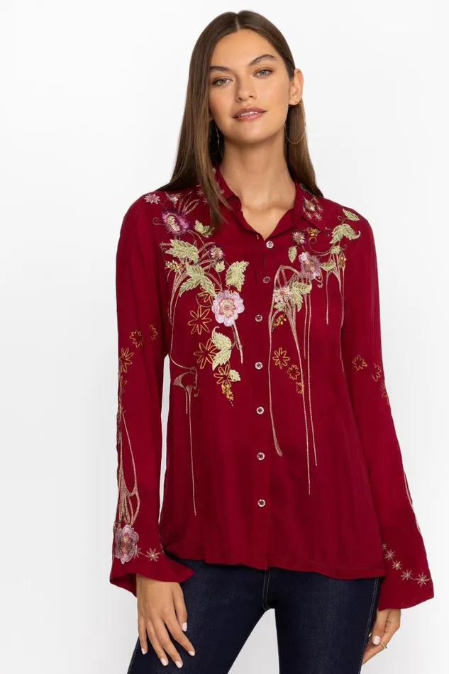 Women Tops Johnny Was VINTAGE BUTTON DOWN SHIRT Cerise Women Tops Johnny Was VINTAGE BUTTON DOWN SHIRT Cerise