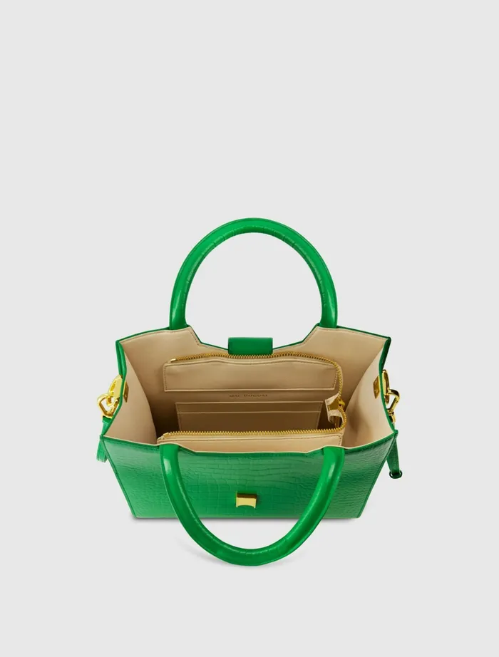Women Totes Mac Duggal Buckled Medium Croco Green Leather Tote Bag with Detachable Strap Spring Green