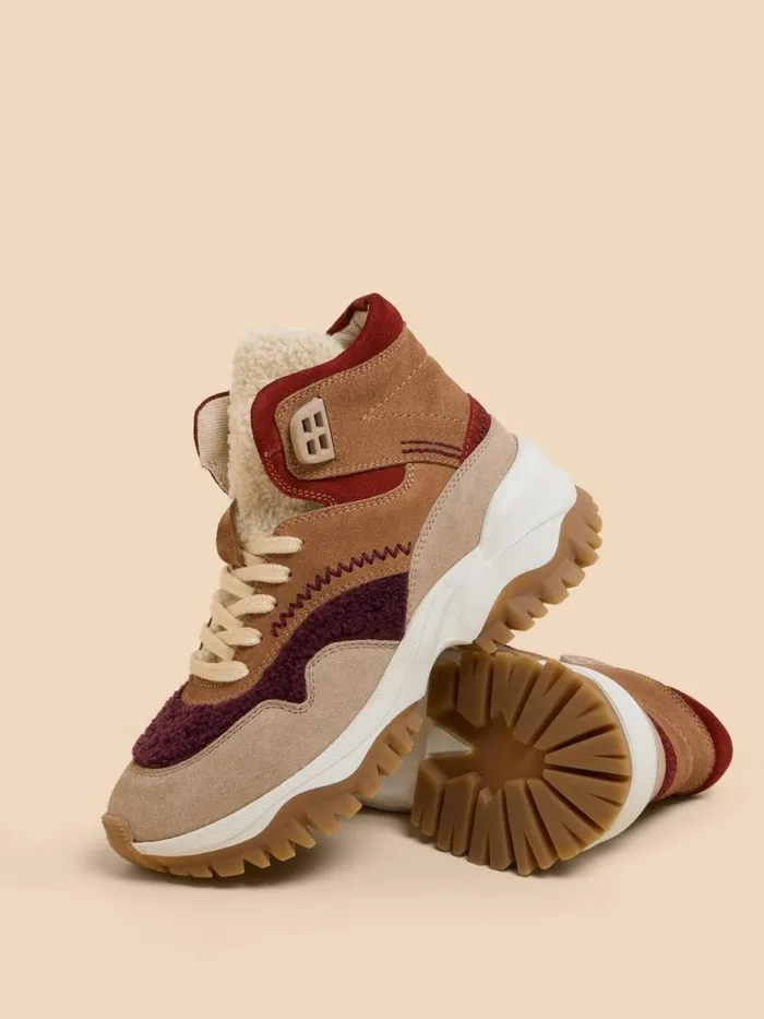 Women TRAINERS White Stuff Chunky Suede HiTop Trainer Tan Multi