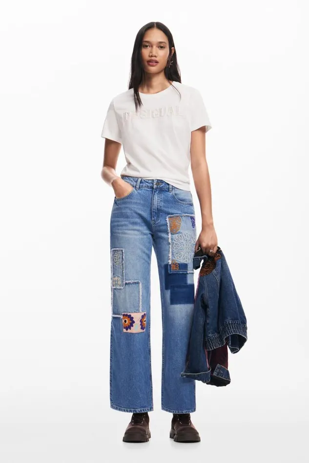 Women Trousers Desigual Patchwork Jeans