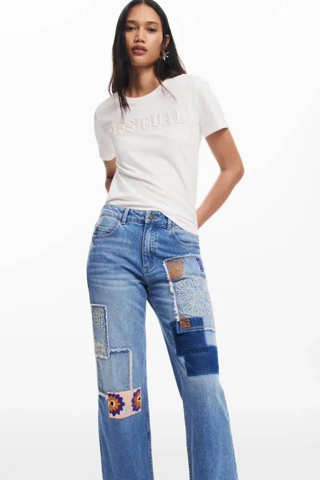 Women Trousers Desigual Patchwork Jeans