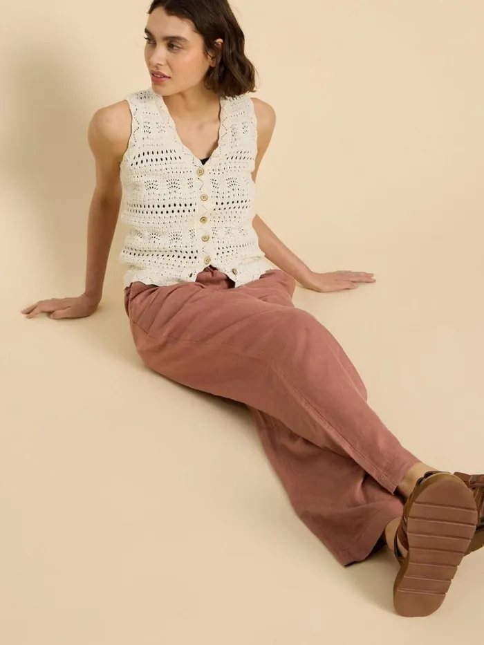Women TROUSERS White Stuff Belle Linen Blend Wide Trouser Dark Tan