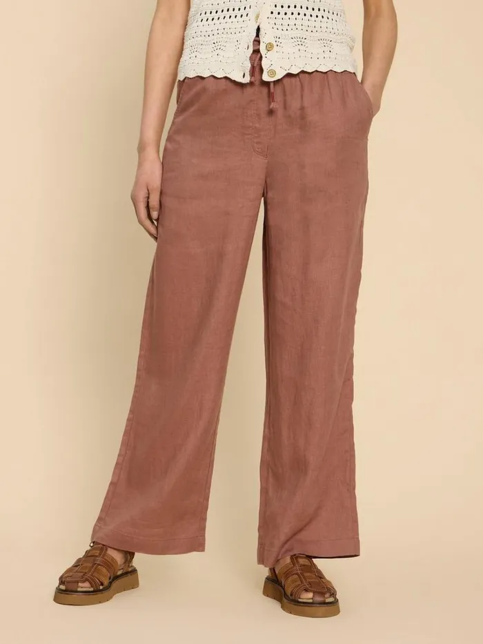 Women TROUSERS White Stuff Belle Linen Blend Wide Trouser Dark Tan Women TROUSERS White Stuff Belle Linen Blend Wide Trouser Dark Tan