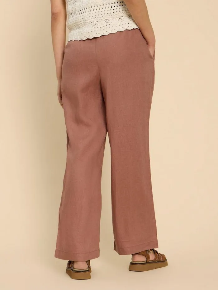 Women TROUSERS White Stuff Belle Linen Blend Wide Trouser Dark Tan Women TROUSERS White Stuff Belle Linen Blend Wide Trouser Dark Tan