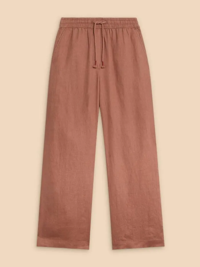 Women TROUSERS White Stuff Belle Linen Blend Wide Trouser Dark Tan Women TROUSERS White Stuff Belle Linen Blend Wide Trouser Dark Tan