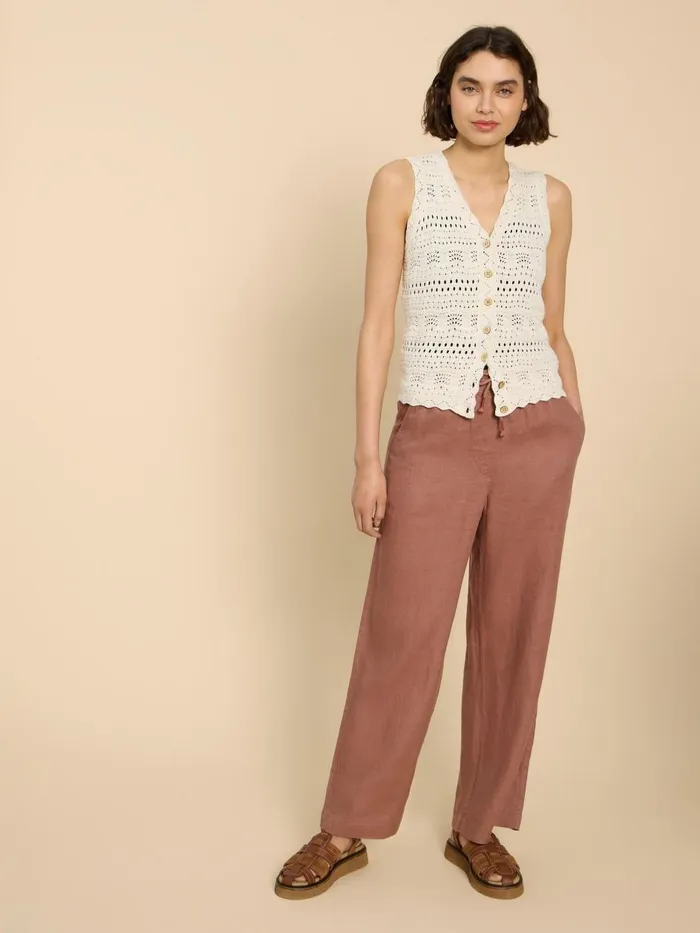 Women TROUSERS White Stuff Belle Linen Blend Wide Trouser Dark Tan Women TROUSERS White Stuff Belle Linen Blend Wide Trouser Dark Tan