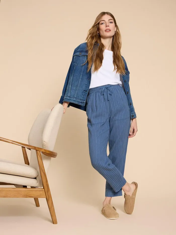 Women TROUSERS White Stuff Elle Linen Blend Trouser Blue Multi