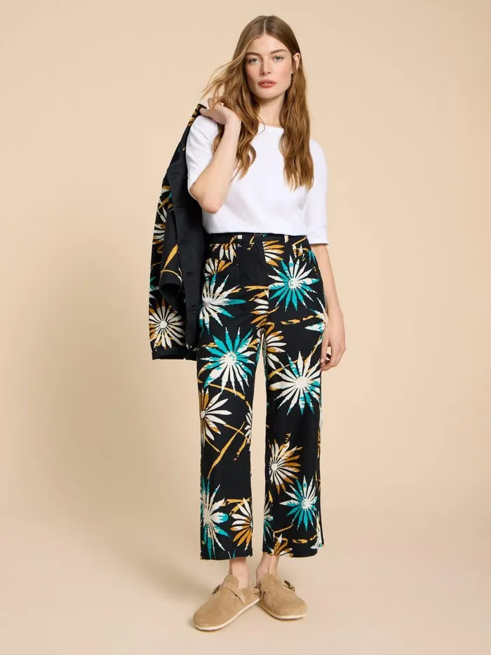Women TROUSERS White Stuff Harper Linen Blend Trouser Black Print