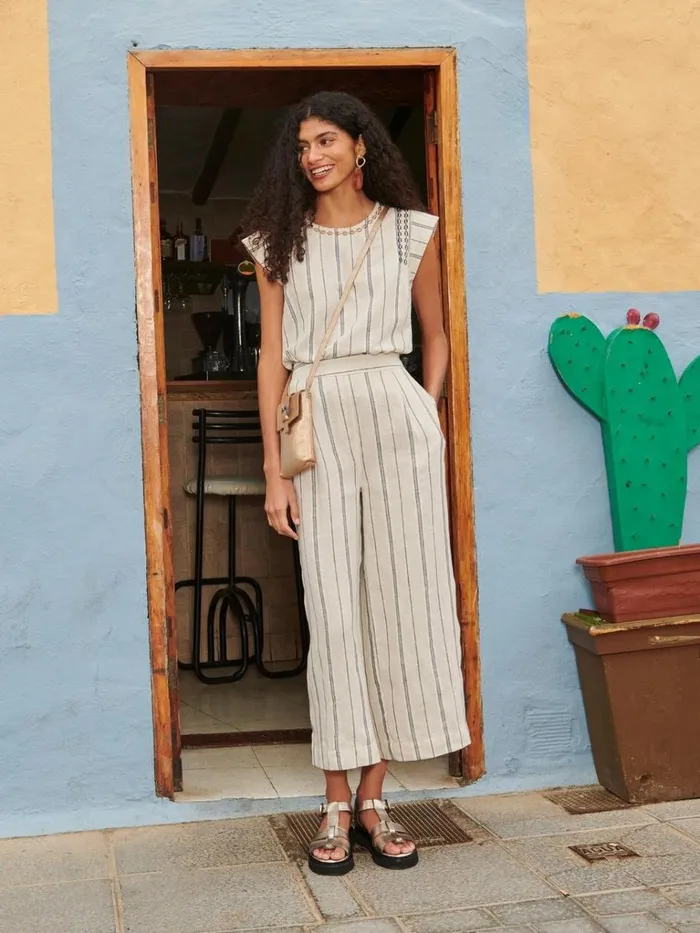 Women TROUSERS White Stuff Lisette Stripe Culotte Natural Multi