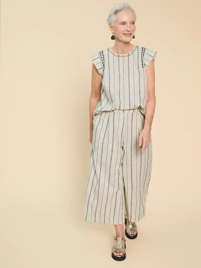 Women TROUSERS White Stuff Lisette Stripe Culotte Natural Multi