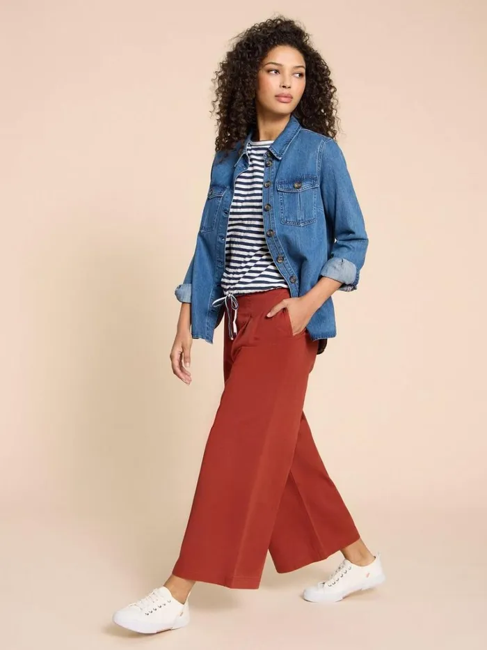 Women TROUSERS White Stuff Samira Wide Leg Crop Trouser Dk Red