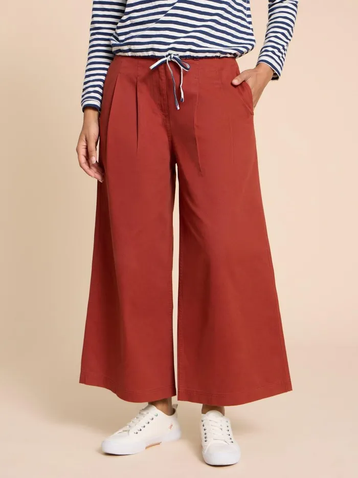 Women TROUSERS White Stuff Samira Wide Leg Crop Trouser Dk Red