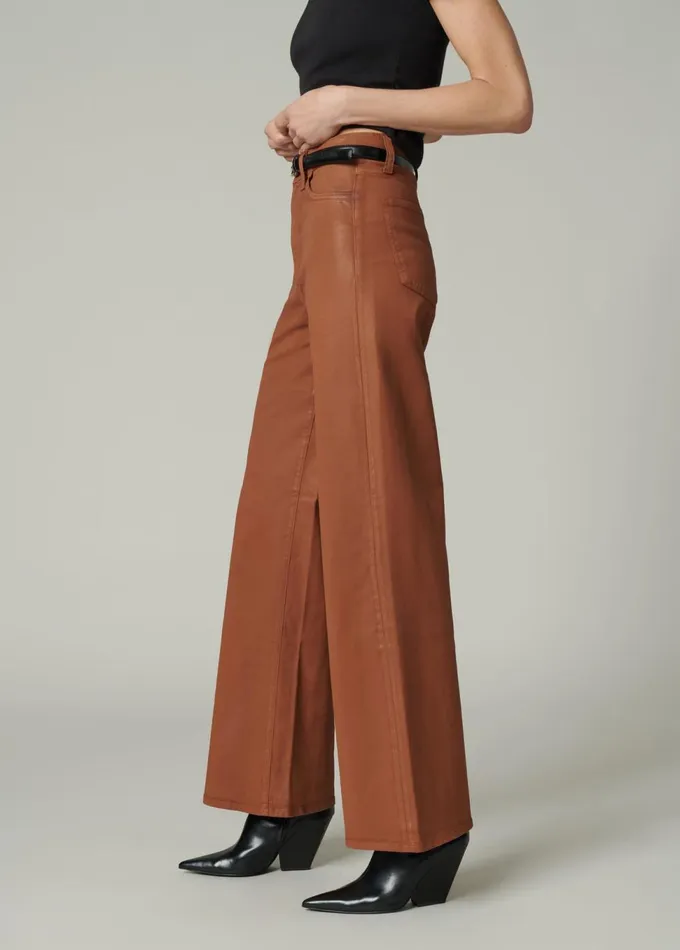 Women Wide Leg Joe039s Jeans THE MIA Leather Brown