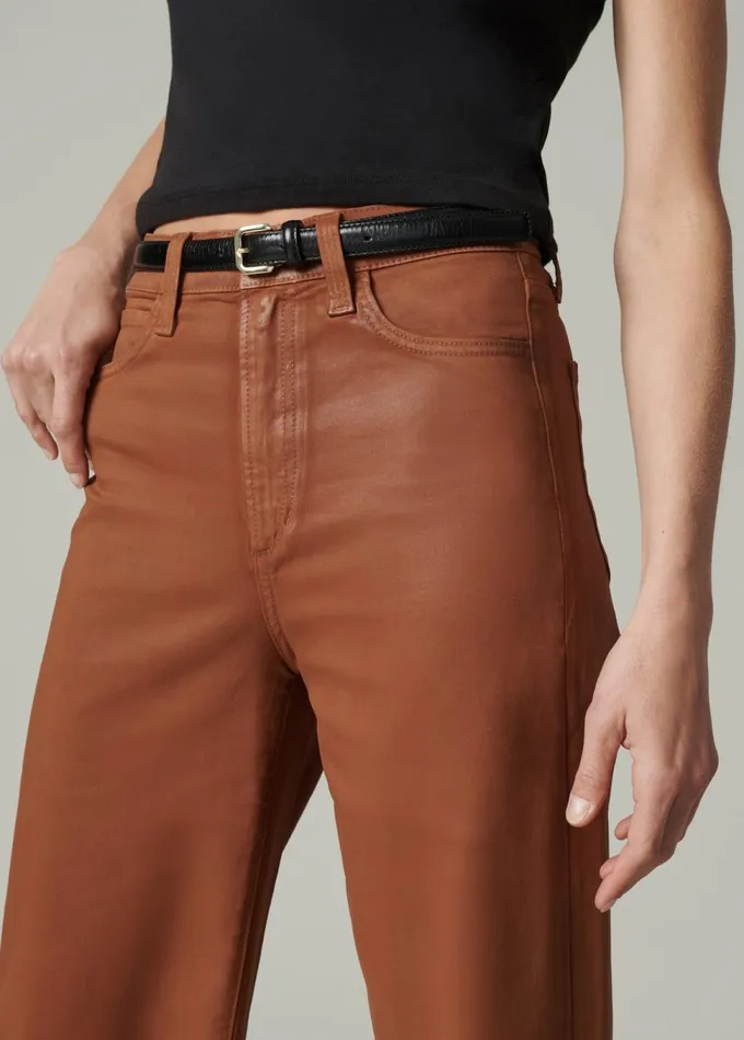 Women Wide Leg Joe039s Jeans THE MIA Leather Brown