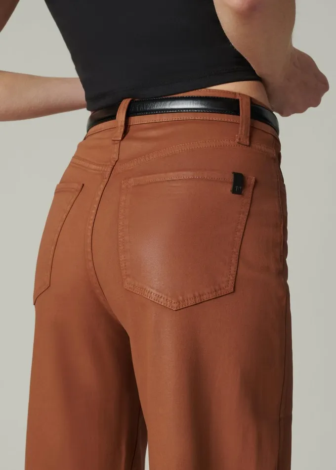 Women Wide Leg Joe039s Jeans THE MIA Leather Brown