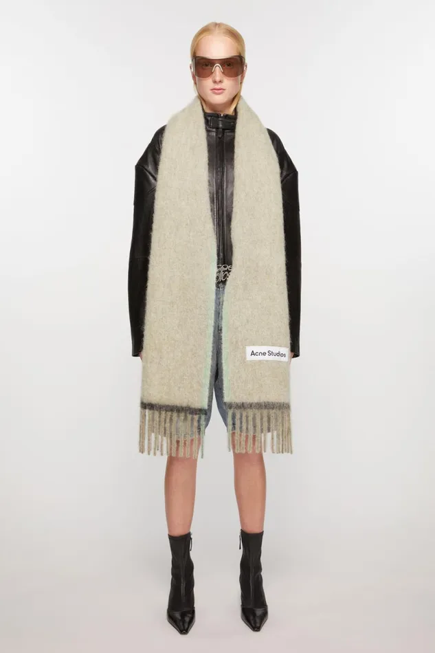 Women Wool Mohair Scarf 8211 Narrow Beigegrey Acne Studios Scarves
