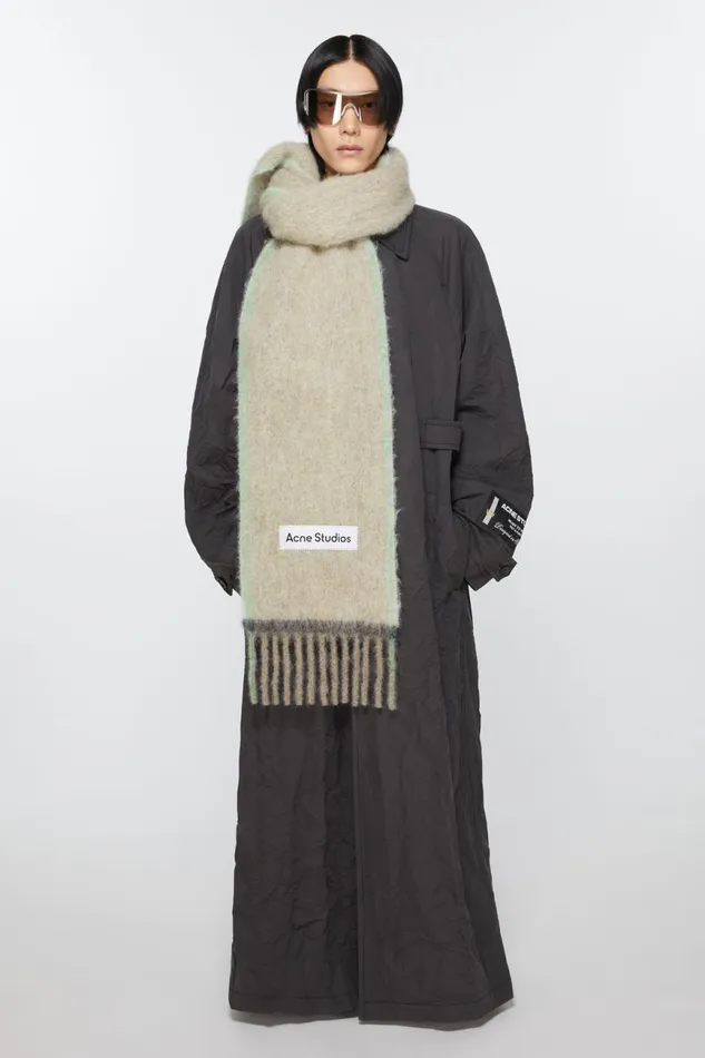 Women Wool Mohair Scarf 8211 Narrow Beigegrey Acne Studios Scarves