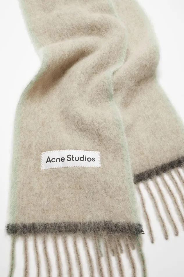 Women Wool Mohair Scarf 8211 Narrow Beigegrey Acne Studios Scarves