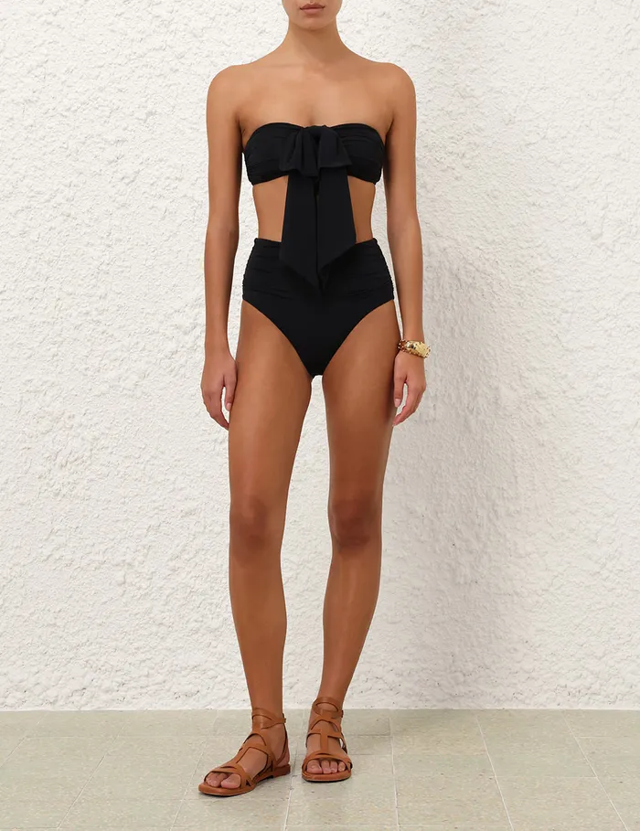 Women Zimmermann Bikinis Tallow Drape Bow Bikini Top Black