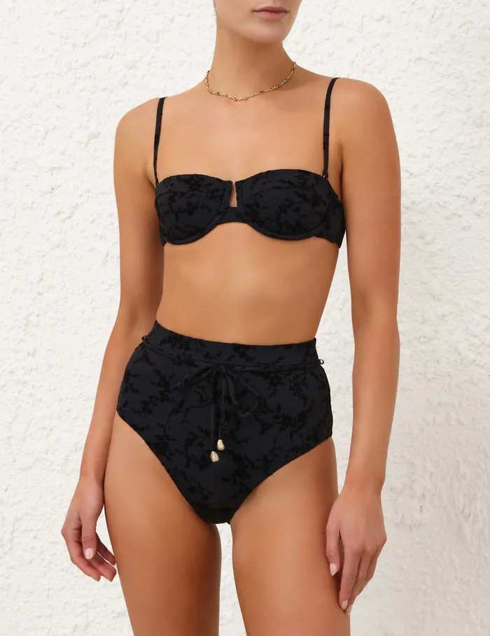 Women Zimmermann Bikinis Wylie Textured High Waist Pant Black