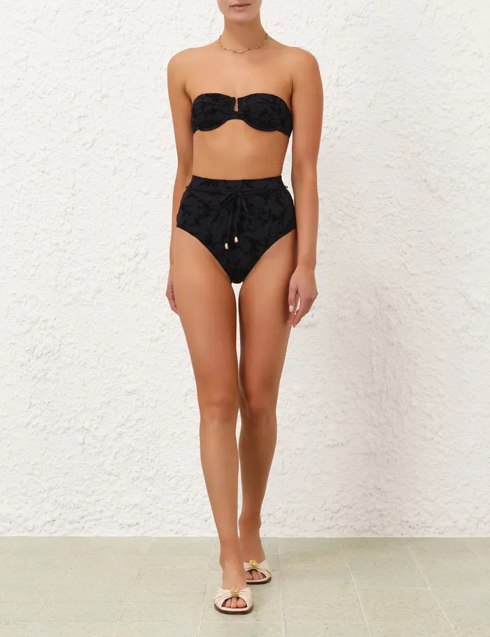 Women Zimmermann Bikinis Wylie Textured High Waist Pant Black