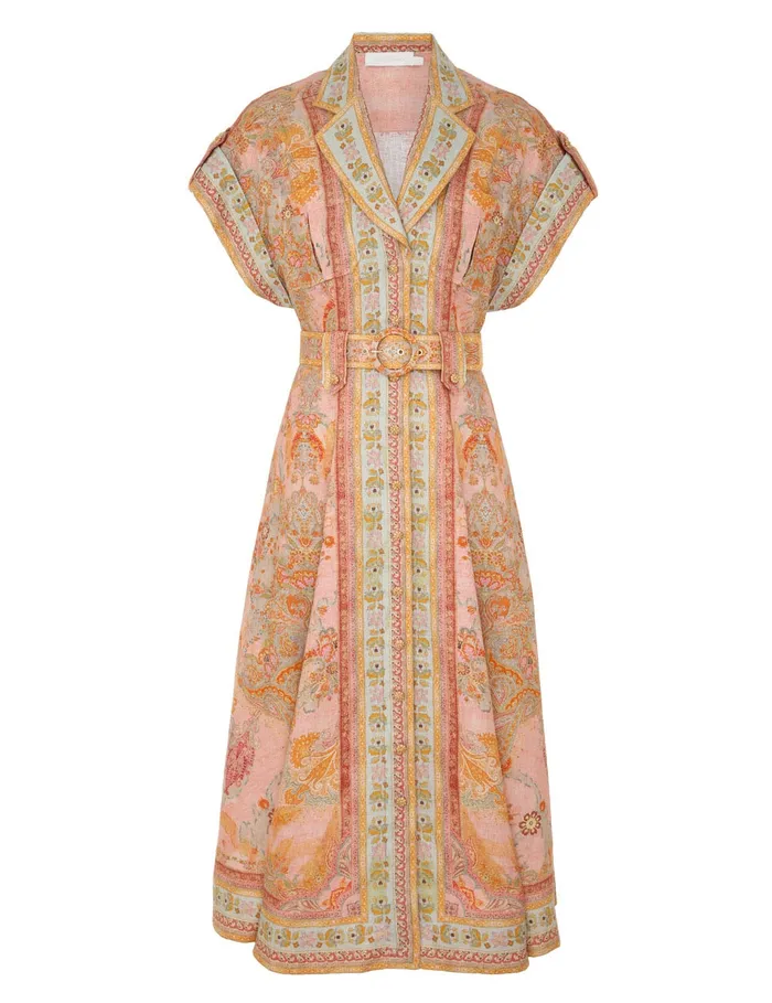 Women Zimmermann Clothing Acacia Midi Shirt Dress Pink Multi