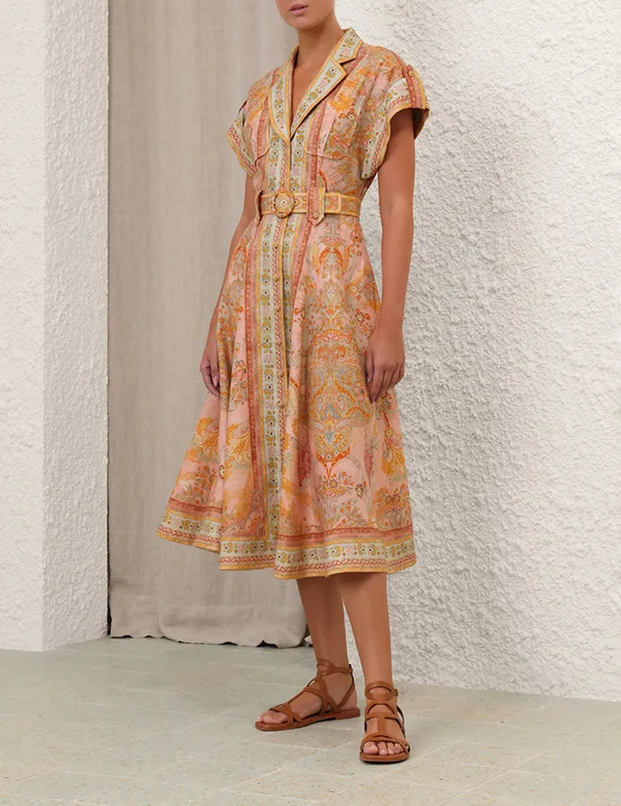 Women Zimmermann Clothing Acacia Midi Shirt Dress Pink Multi