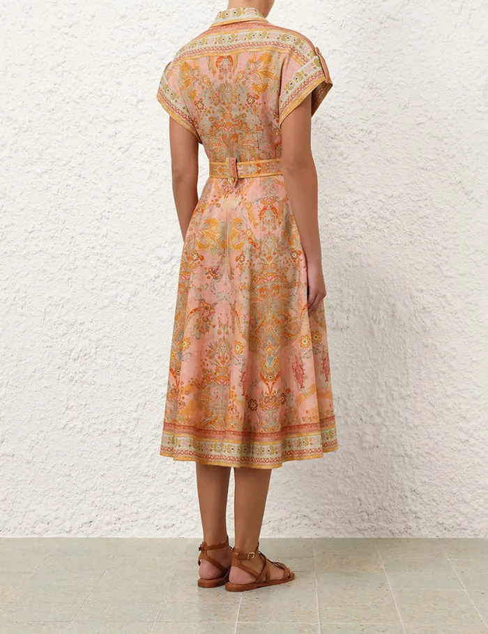 Women Zimmermann Clothing Acacia Midi Shirt Dress Pink Multi