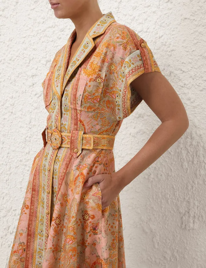 Women Zimmermann Clothing Acacia Midi Shirt Dress Pink Multi