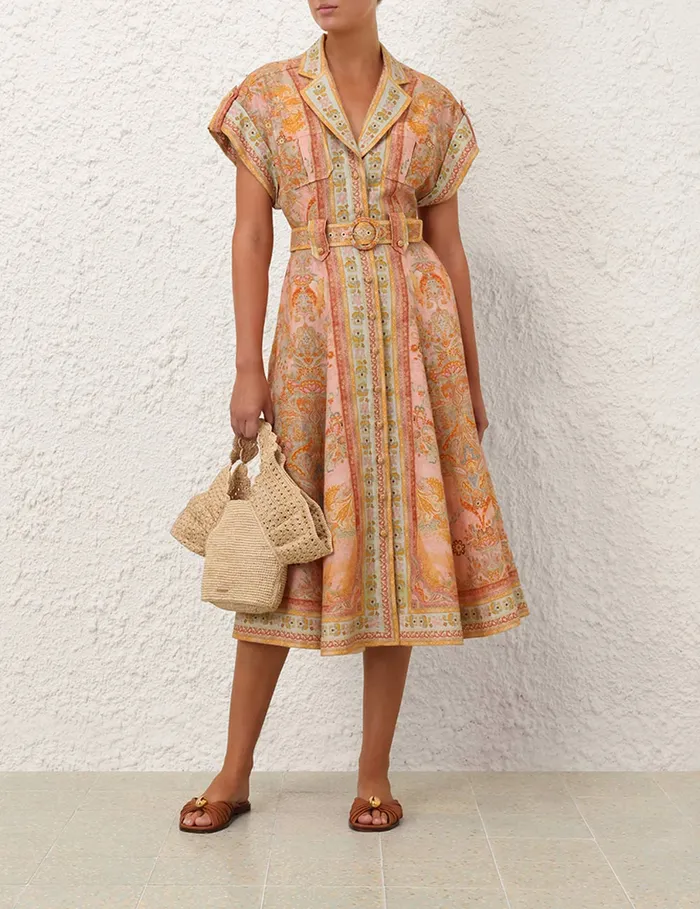 Women Zimmermann Clothing Acacia Midi Shirt Dress Pink Multi