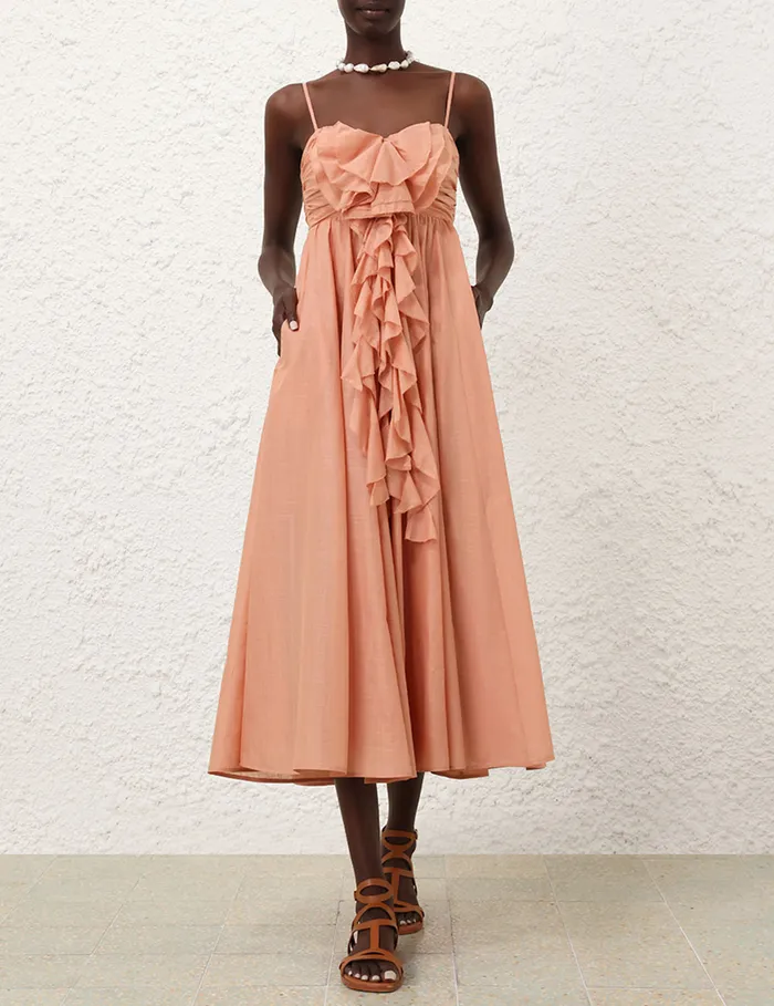 Women Zimmermann Clothing Acacia Ruffle Maxi Dress Tan