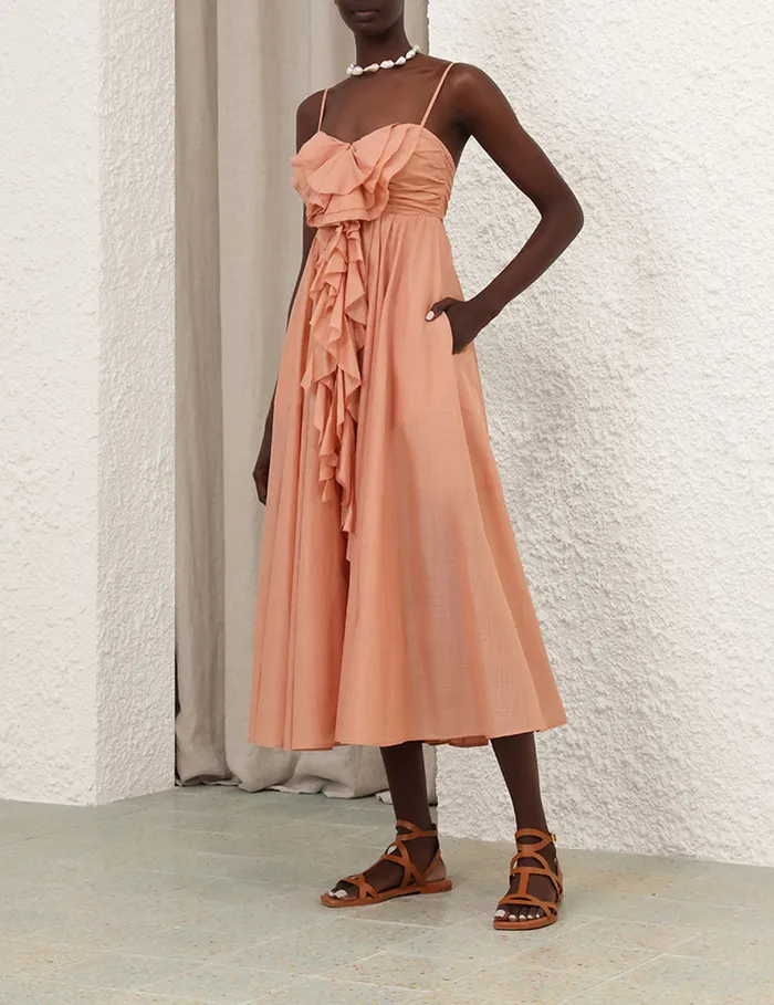 Women Zimmermann Clothing Acacia Ruffle Maxi Dress Tan