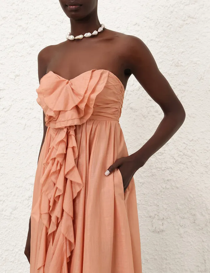 Women Zimmermann Clothing Acacia Ruffle Maxi Dress Tan