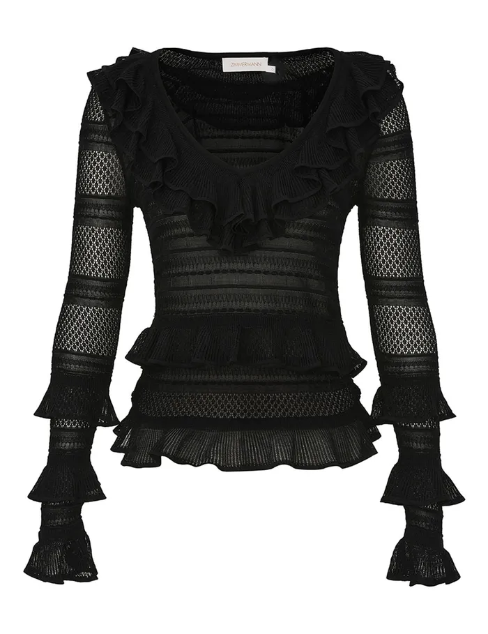 Women Zimmermann Clothing Crush Frilled VNeck Top Black