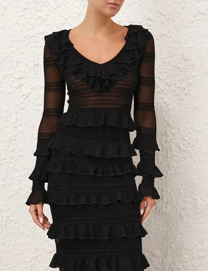 Women Zimmermann Clothing Crush Frilled VNeck Top Black