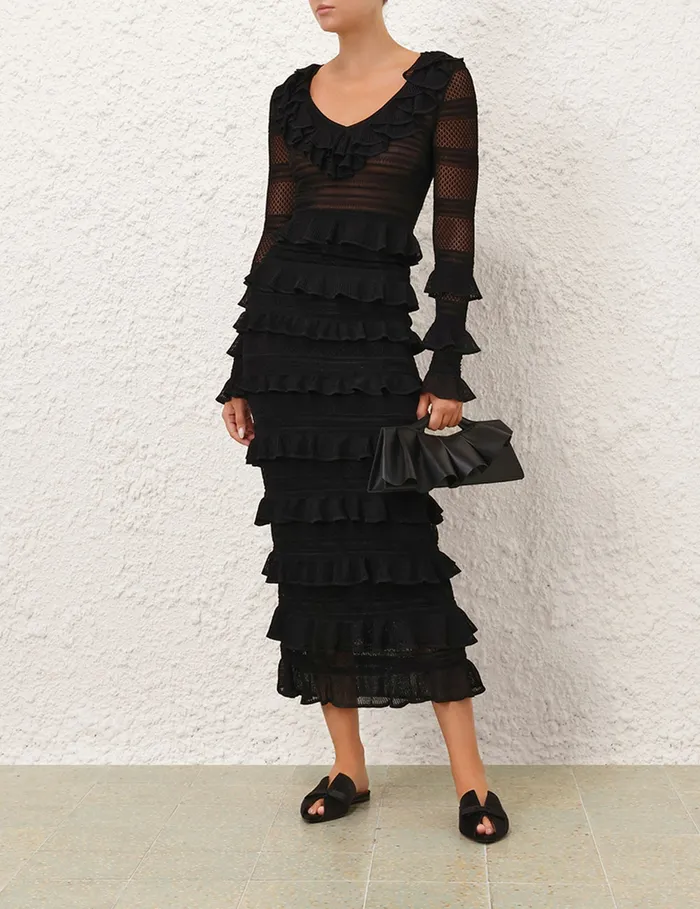 Women Zimmermann Clothing Crush Frilled VNeck Top Black