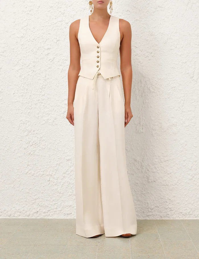 Women Zimmermann Clothing Crush Linen Wide Leg Pant Cream