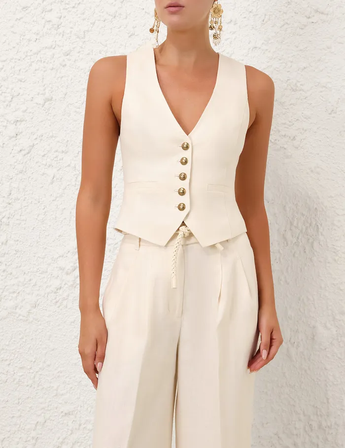 Women Zimmermann Clothing Crush Linen Wide Leg Pant Cream