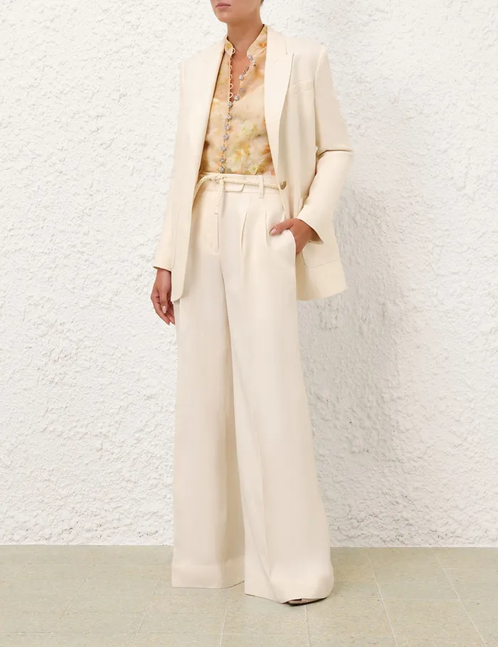 Women Zimmermann Clothing Crush Linen Wide Leg Pant Cream