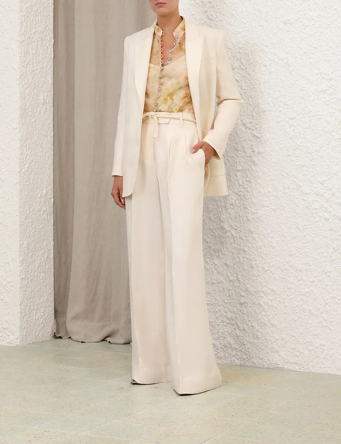 Women Zimmermann Clothing Crush Linen Wide Leg Pant Cream