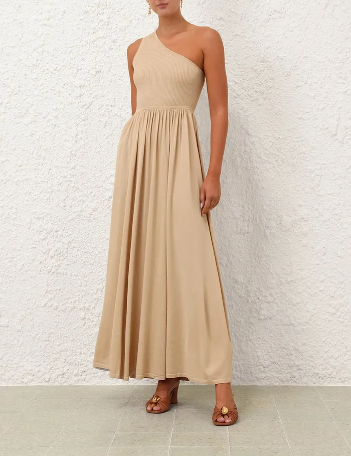 Women Zimmermann Clothing Crush Metallic Asymmetric Maxi Gold