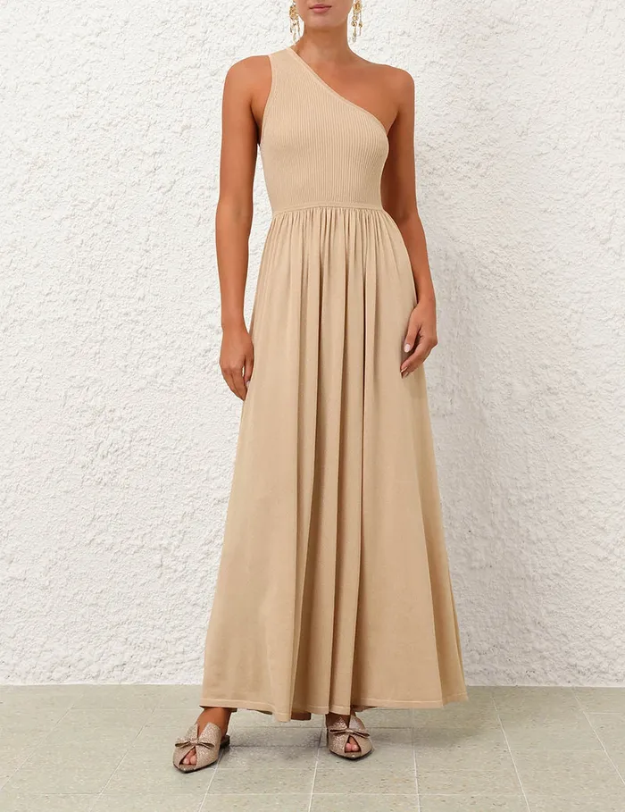 Women Zimmermann Clothing Crush Metallic Asymmetric Maxi Gold